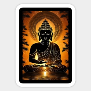 Golden Gautam Buddha meditation art Sticker